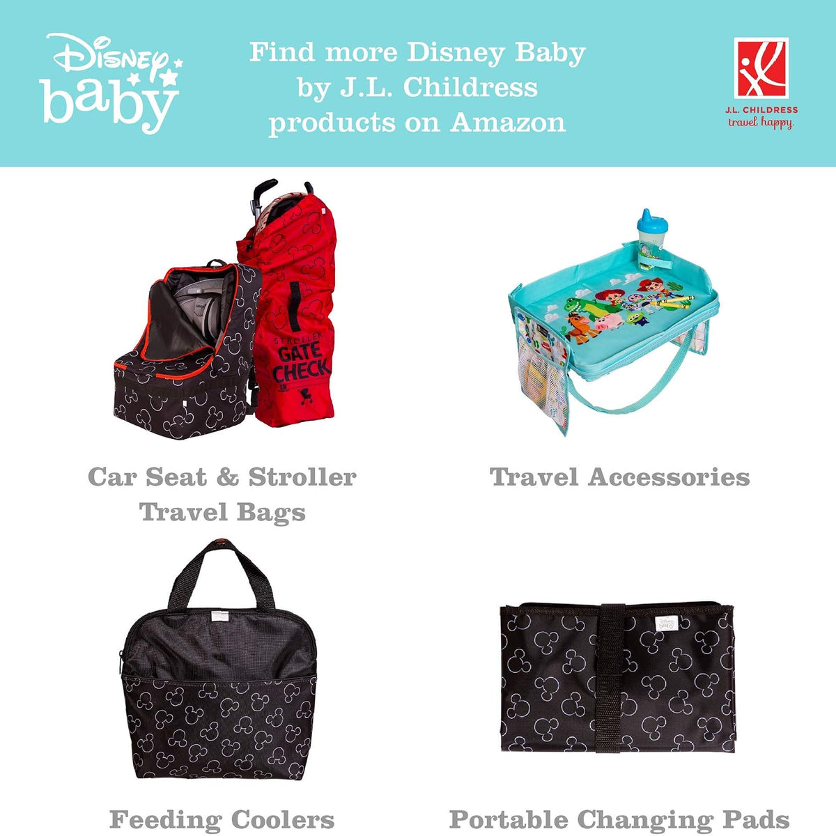 Disney Baby by J.L. Childress Cups 'N Cargo Organizador de carriola universal y accesorio, Mickey Black