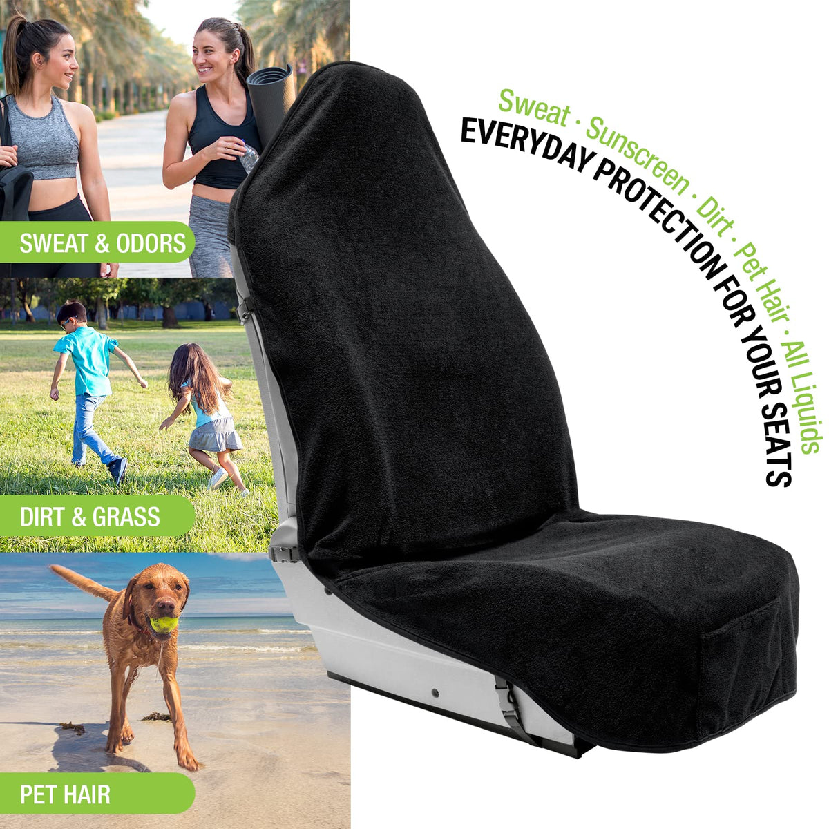 Season Guard - Funda Impermeable para Asiento de Toalla, Ajuste Universal | Para uso activo y gimnasio, lavable a máquina, bolsillo de almacenamiento integrado, apto para automóvil, SUV, camión, furgoneta