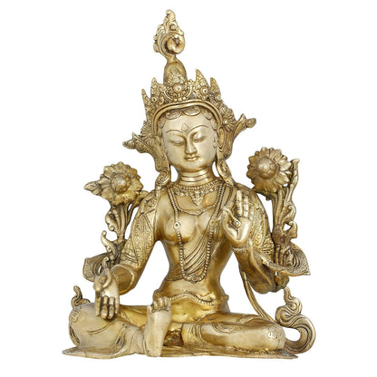 Shalinindia Tara Estatua de Buda Sentado Budista, Dorado
