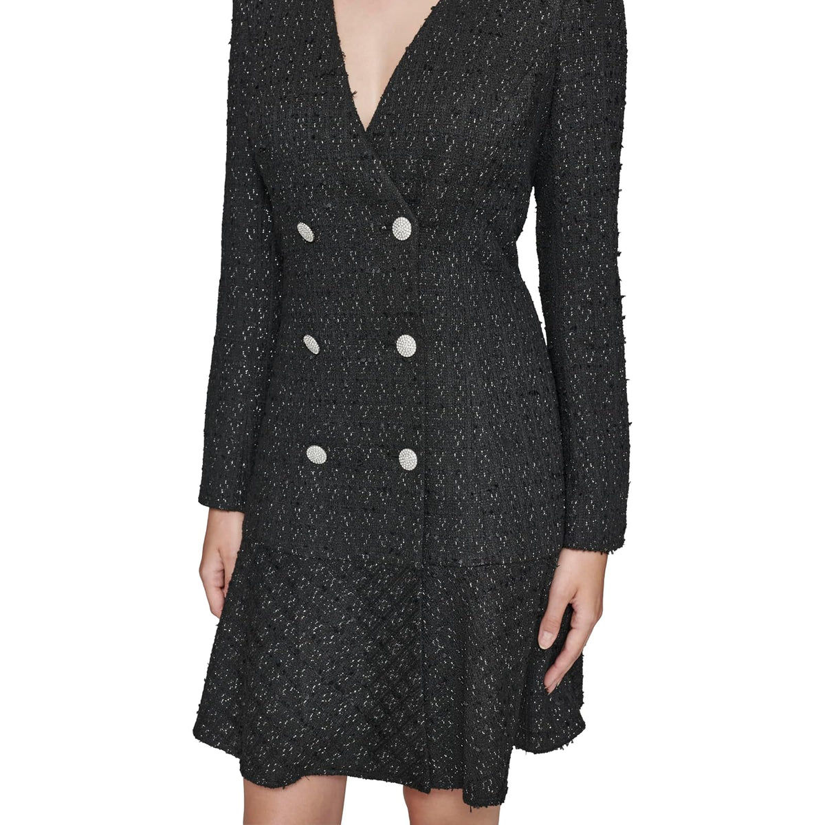 Karl Lagerfeld Embellished Buttons Long Sleeve V Neck Blazer Dress Vestido Informal Mujer