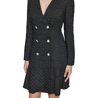 Karl Lagerfeld Embellished Buttons Long Sleeve V Neck Blazer Dress Vestido Informal Mujer