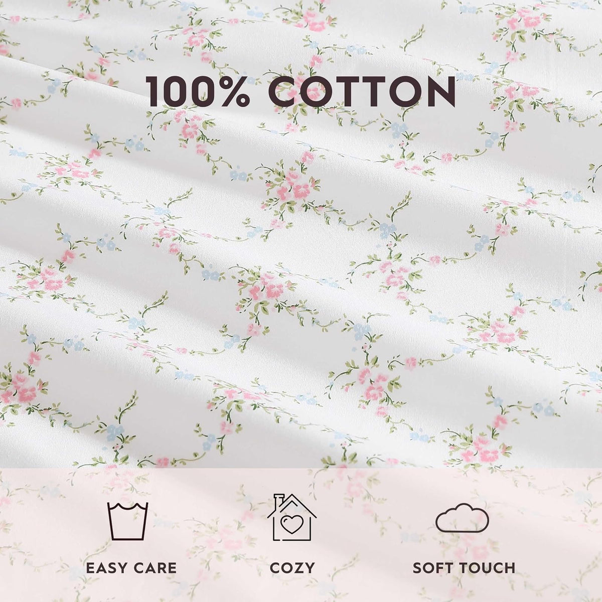 Laura Ashley - Juego de sábanas, Ropa de Cama de algodón percal Transpirable, 200 Hilos, Bolsillo Profundo, decoración Elegante para el hogar (Lynda Rosa, King)
