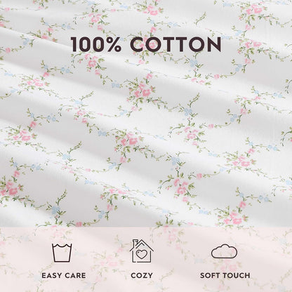 Laura Ashley - Juego de sábanas, Ropa de Cama de algodón percal Transpirable, 200 Hilos, Bolsillo Profundo, decoración Elegante para el hogar (Lynda Rosa, King)