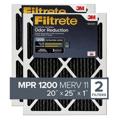 Filtrete Filtro de Aire de 20 x 25 x 1, MPR 1200, MERV 11, reducción de olores de Defensa de alérgenos 3 Meses Plisados filtros de Aire de 1 Pulgada, 2 filtros, Negro - 20x25x1 - 2