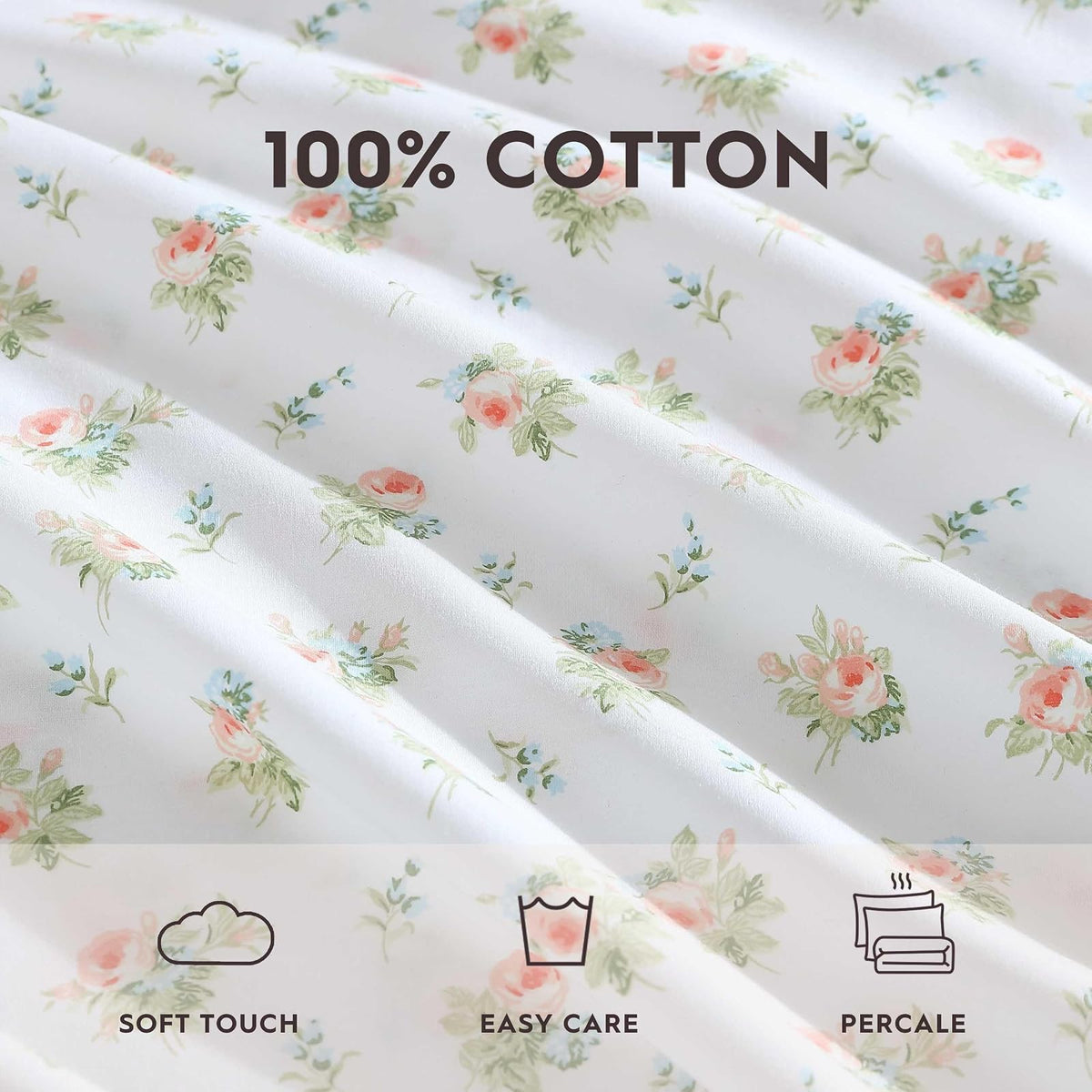 Laura Ashley - Juego de Funda de Almohada estándar, Ropa de Cama de algodón percal Transpirable, decoración Floral para el hogar (Roseford Orange, 2 Piezas)