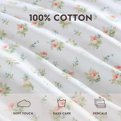 Laura Ashley - Juego de Funda de Almohada estándar, Ropa de Cama de algodón percal Transpirable, decoración Floral para el hogar (Roseford Orange, 2 Piezas)
