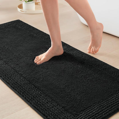Madison Park Splendor Alfombra de baño Reversible 100% algodón, 3000 g/m², Lujosa Alfombra de baño de Felpa de Pelo Medio, Absorbente, de Secado rápido, decoración de Ducha, 24 x 60 Pulgadas, Color - 5' x 2' (Rectangular) - Negro