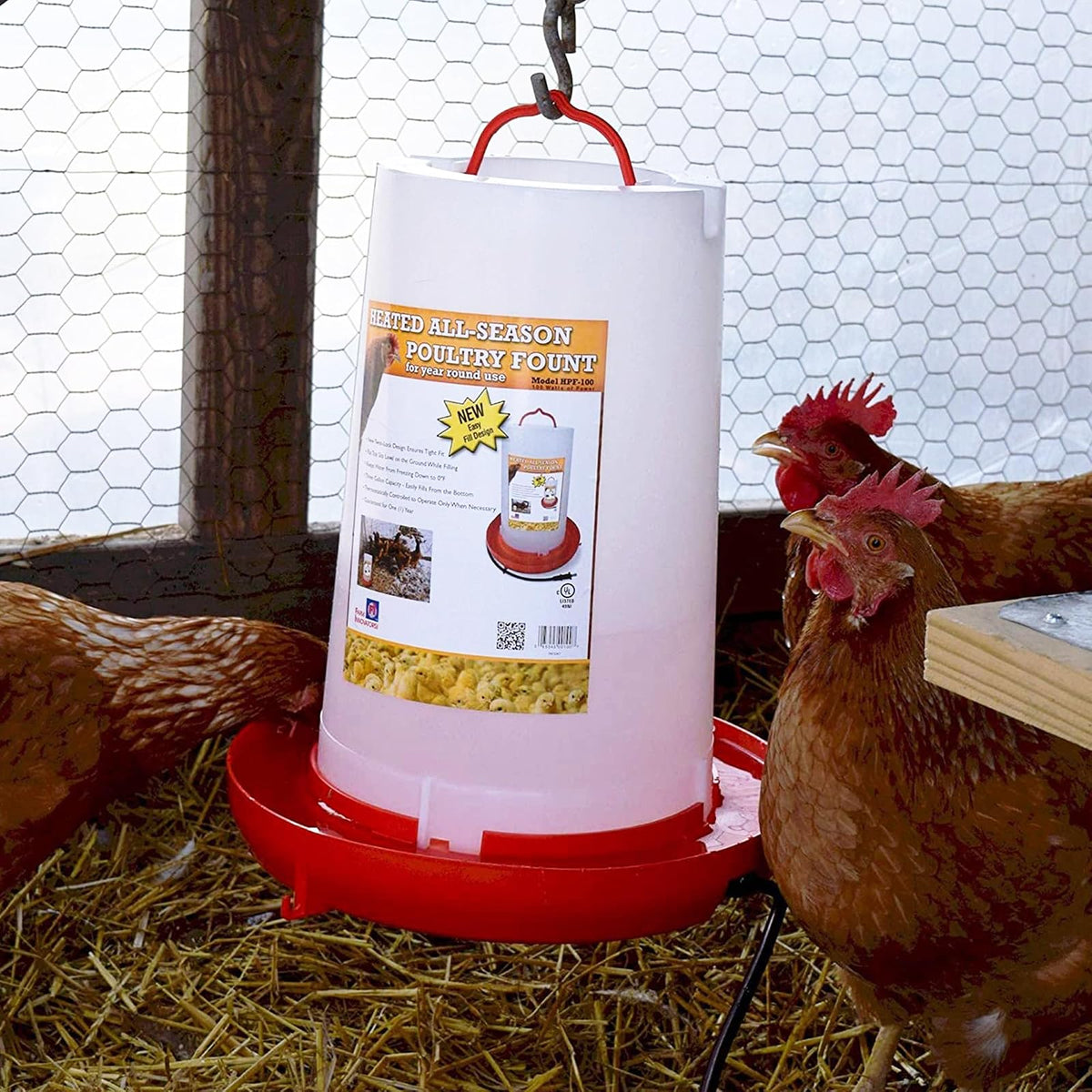 Farm Innovators Model HPF-100 All-Seasons Heated Plastic Poultry Fountain, 3 Gallon, 100-Watt