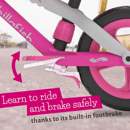 Chillafish Bmxie² - Bicicleta de Equilibrio Ligera con reposapiés Integrado y Freno de pie para niños de 2 a 5 años, neumáticos de Piel de Goma sin Aire de 12 Pulgadas, Asiento Ajustable sin