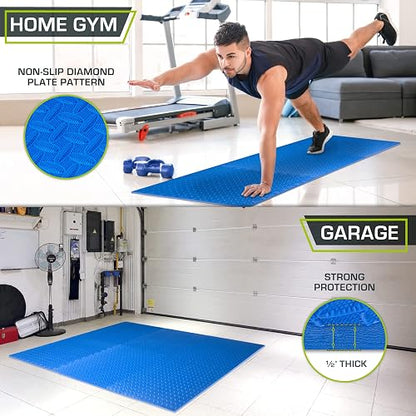 ProsourceFit Exercise Puzzle Mat , EVA Foam Interlocking Tiles Protective and Cushion Flooring for Gym Equipment, Exercise and Play Area, Blue - 1/2 Inch - 24 Sq Ft - 6 Tiles