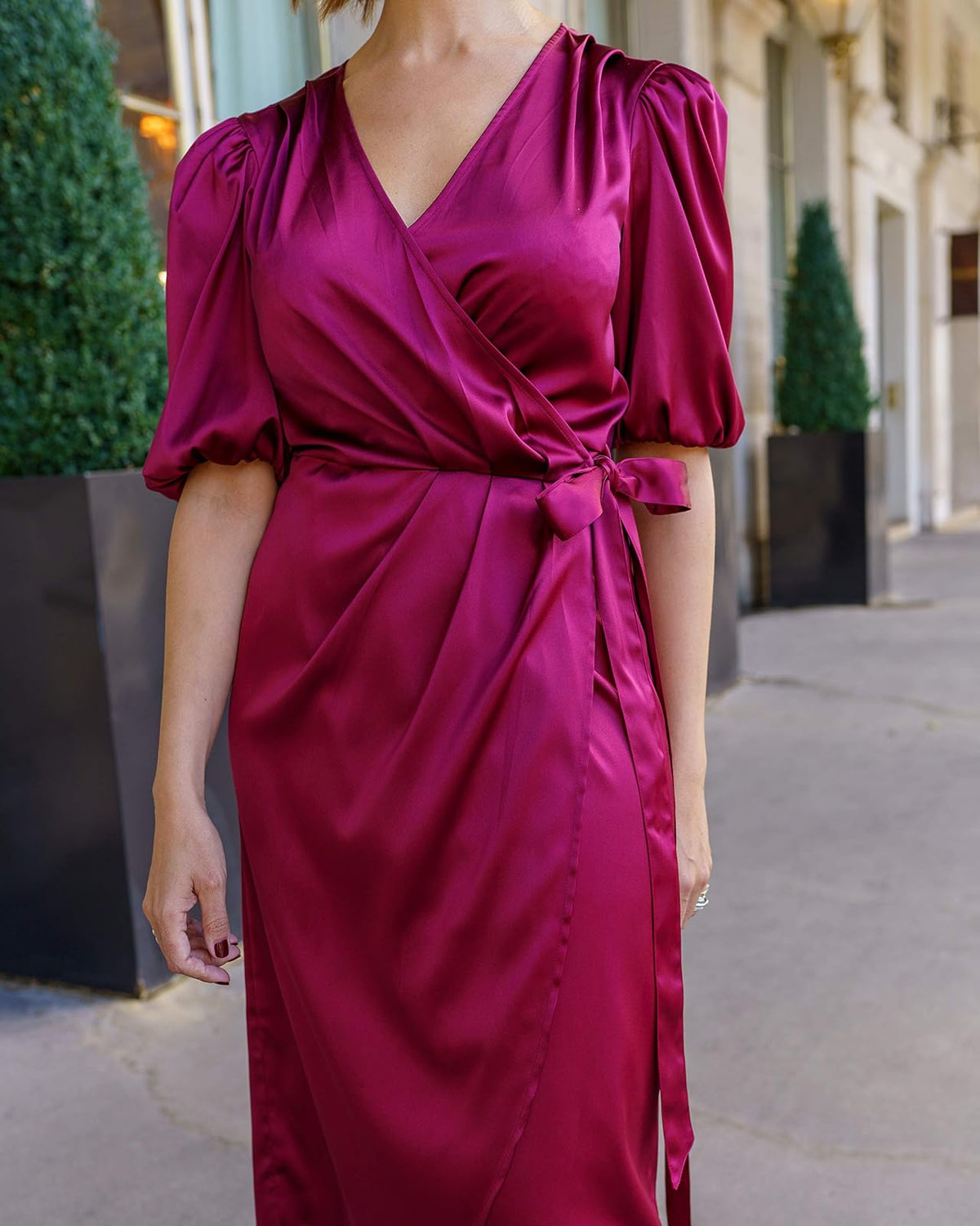 The Drop Vestido Midi Para Mujer, Cruzado, Borgoña, por @sabthefrenchway