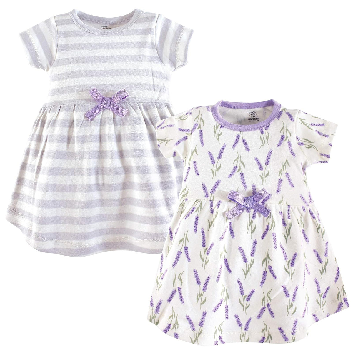 Touched by Nature Paquete de 2 Vestidos de Algodón Orgánico para Niña - 12-18 Meses - Manga corta Lavanda para bebé