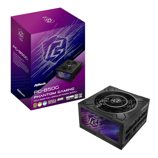 ASRock PG-850G Phantom Gaming 850W Fuente de alimentación Individual patrón Trenzado 10 años de garantía Condensador japonés Totalmente Modular 80 Plus Gold Cybenetics Platinum ATX3.1 PCIe5.1 12V-2x6