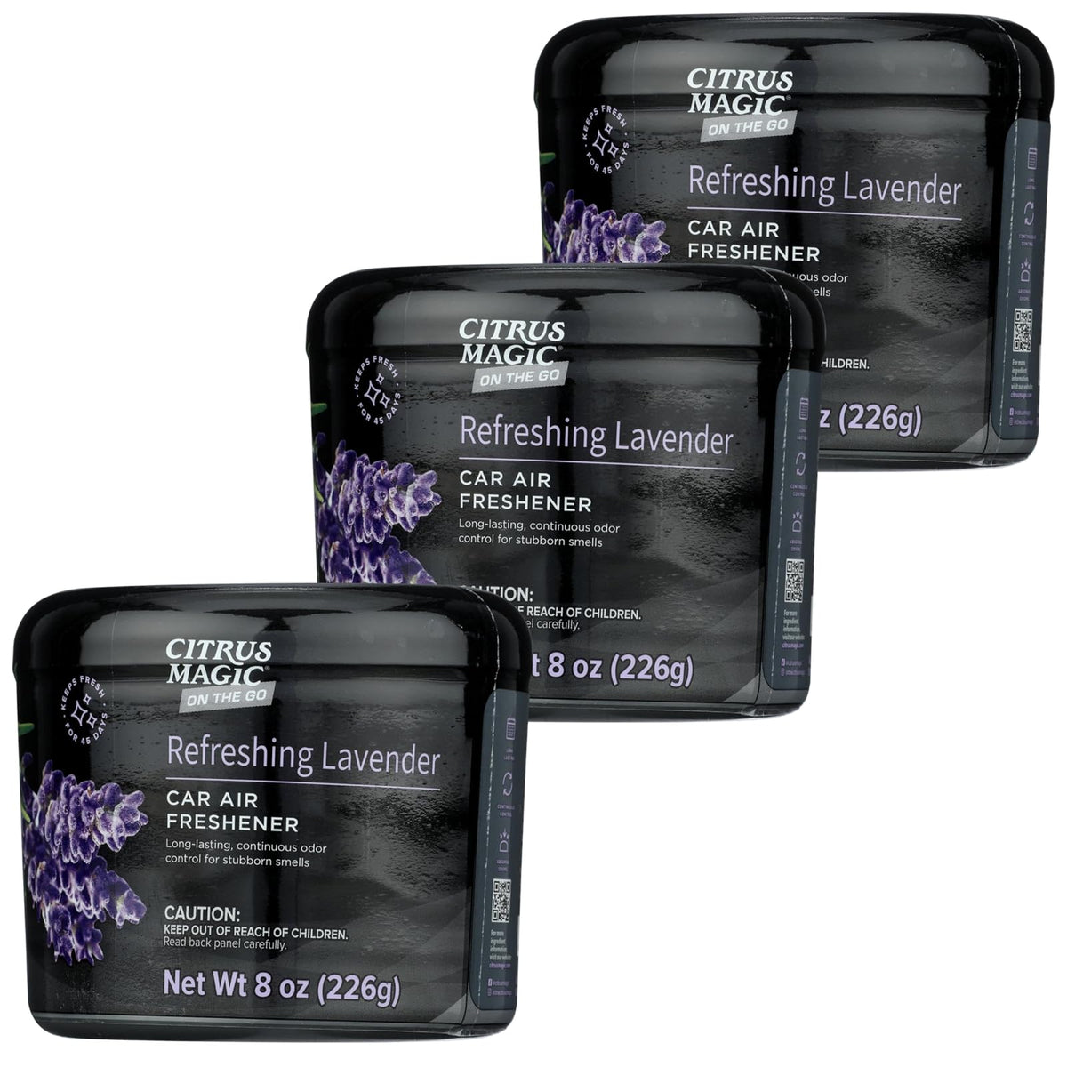 Citrus Magic On The Go Ambientador sólido Absorbente de olores, Lavanda refrescante, 8 onzas, Paquete de 3