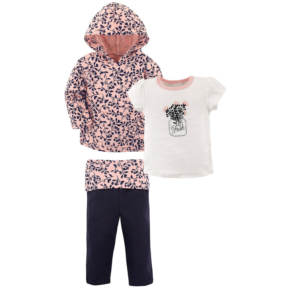 Yoga Sprout Baby and Toddler Unisex Cotton Hoodie, Bodysuit or Tee Top, and Pant