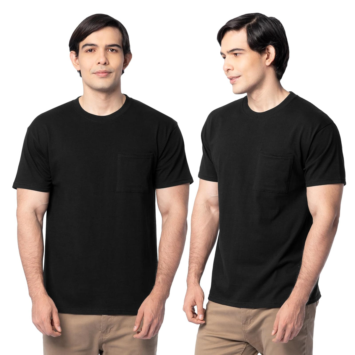 Fruit of the Loom Playera Eversoft con Bolsillo para Hombre, Paquete de 2 - CH - 2 Pack - negro