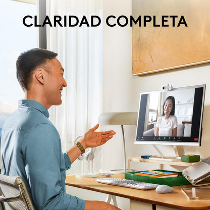 Logitech Brio 100, Webcam 1080p FullHD para Reuniones, Webcam para Streaming, Equilibrio de Iluminación Automático, Micrófono Integrado, Tapa de Privacidad, USB-A, Color Blanco
