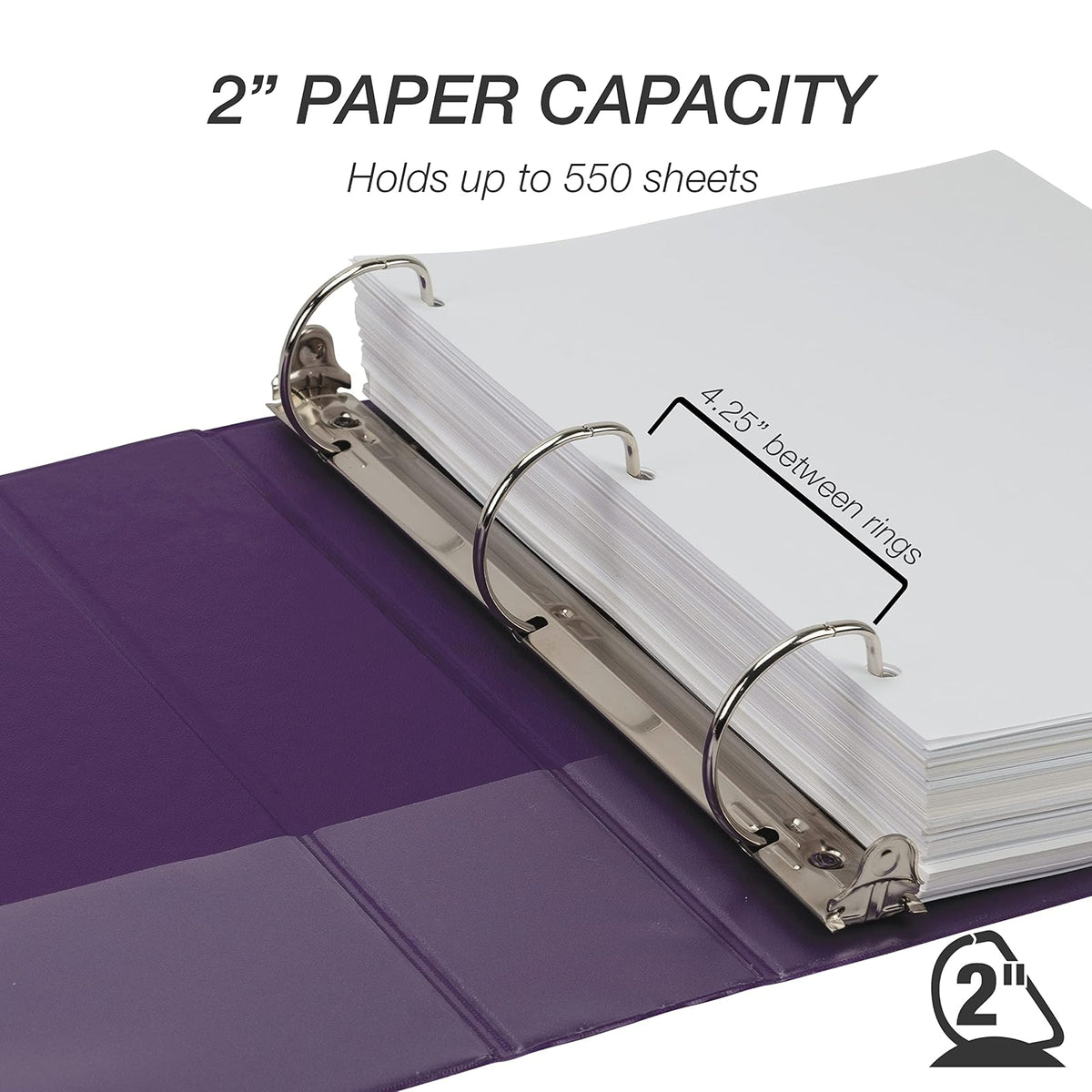 Samsill - Carpeta de 3 anillas duradera de 2 pulgadas, fabricada en Estados Unidos, carpeta de anillos en D, tablero de aglomerado FSC 100% reciclado, morado