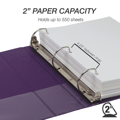Samsill - Carpeta de 3 anillas duradera de 2 pulgadas, fabricada en Estados Unidos, carpeta de anillos en D, tablero de aglomerado FSC 100% reciclado, morado