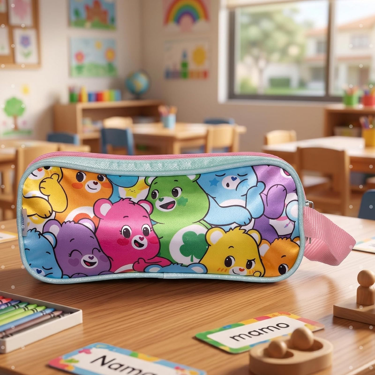 Ruz Lapicera Triple Infantil y Preescolar | Care Bears | 100% Poliéster | Estuche Escolar para Niños con 2 Compartimentos y Cierre de Cremallera | Recomendado desde 3 años