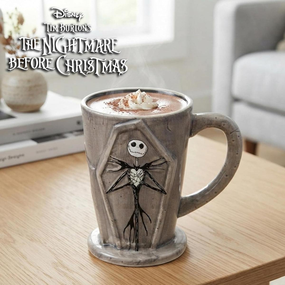 Silver Buffalo Disney Tim Burton Nightmare Before Christmas Tombstones con Jack Skellington y Zero Taza de cerámica esculpida 3D, 18 onzas