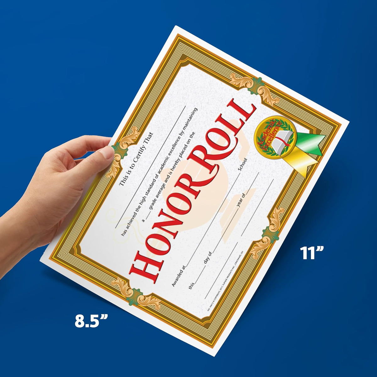 HAYES ESCHOOL PUBLISHING Honor Roll Certificate, 8-1/2 x 11 pulgadas, papel, paquete de 30, tinta azul, micro punta de 0,5 mm