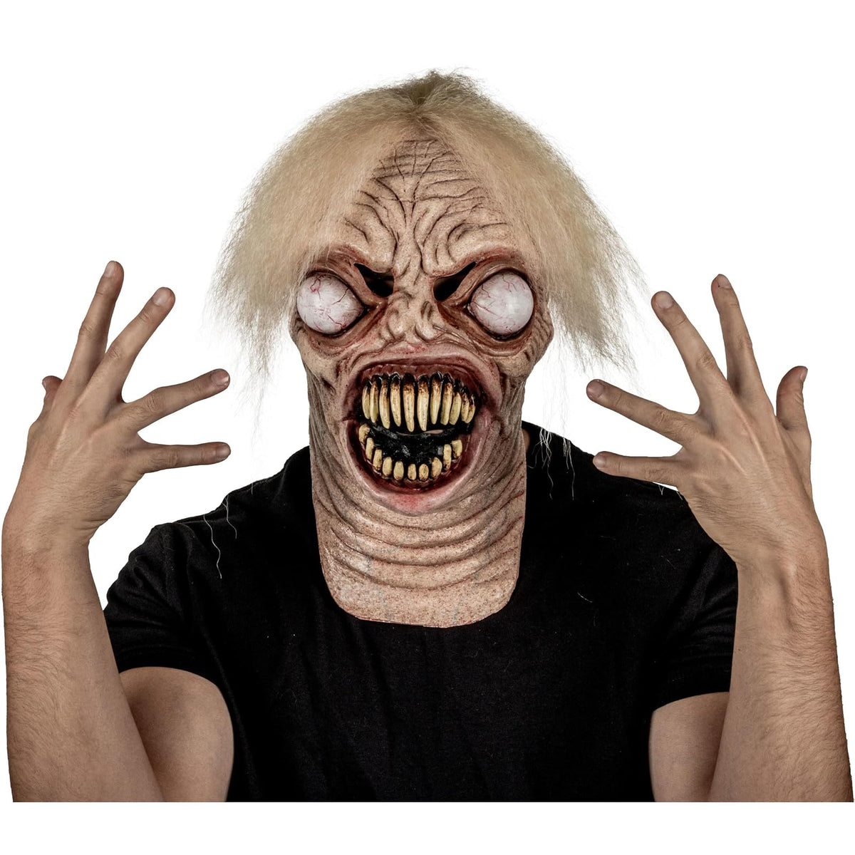 REV Máscara de Látex Alien Creepy con Cuello | Máscara Realista de Extraterrestre Talla Mediana para Halloween, Cosplay y Fiestas de Terror