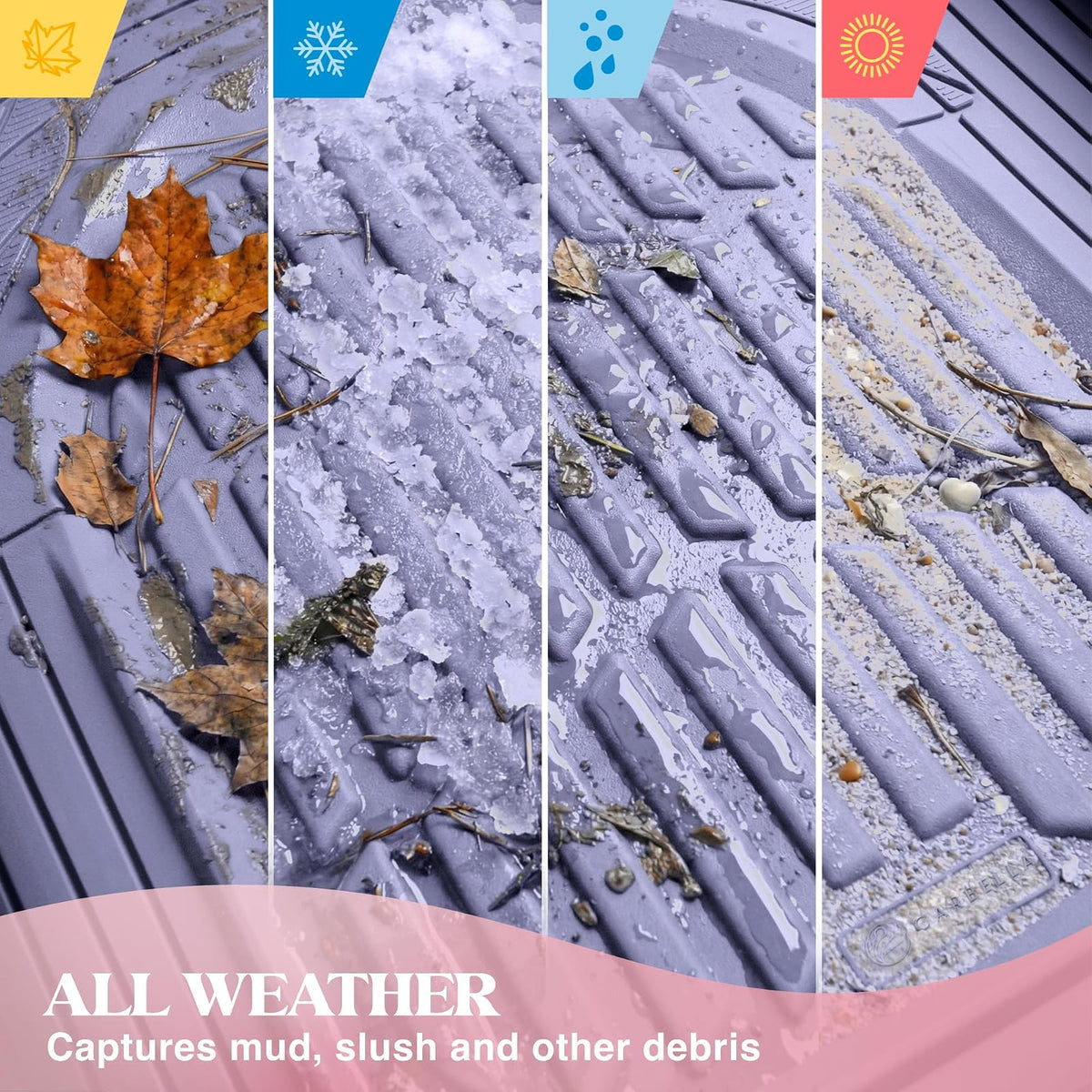 Carbella Alfombrillas de Goma Lavanda de 4 Piezas de Ajuste Universal para Auto, CBMT-923