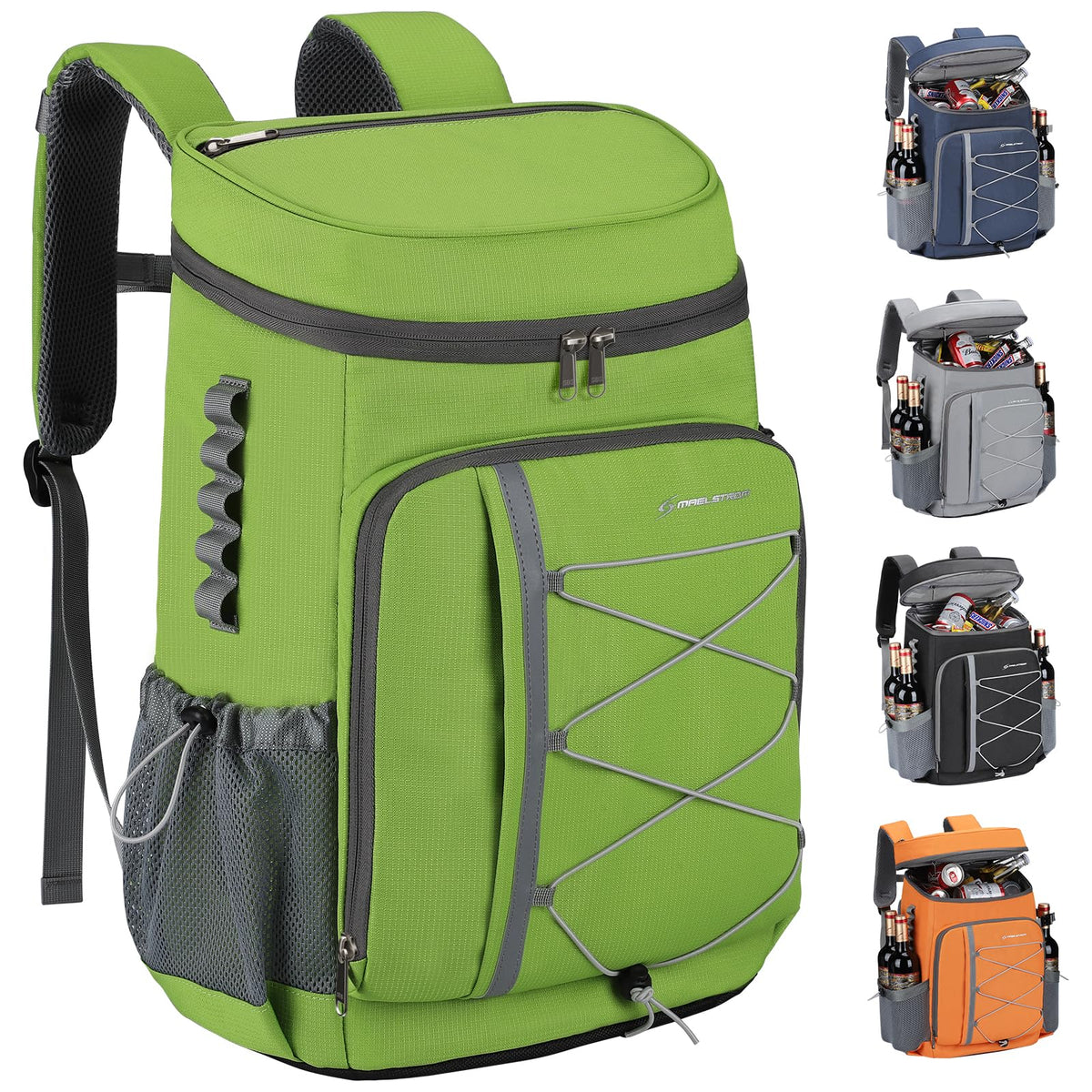 Maelstrom Mochila Hielera 35/50 Latas, Bolsa Hielera Suave Hermética | Frío 16h, bolsillos múltiples, silbato emergencia, acolchado ergonómico transpirable. Ideal camping, pesca, senderismo - Verde - 50 Can