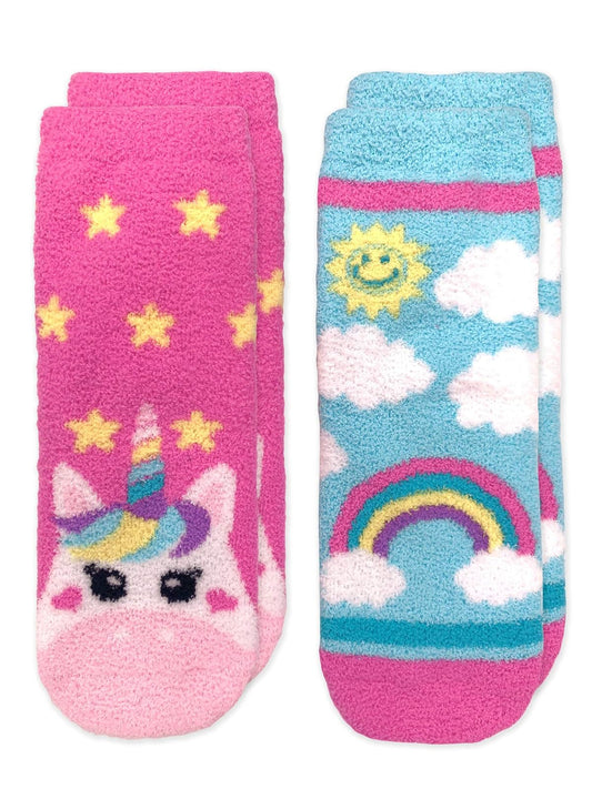 Jefferies Socks Slipper Socks Jefferies Socks - Calcetines de unicornio y arco iris coloridos para niña, paquete de 2, multicolor, XS Niñas