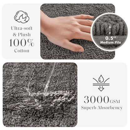Madison Park Splendor Alfombra de baño reversible 100% algodón, 3000 g/m², lujosa alfombra de baño de felpa de pelo medio, absorbente, de secado rápido, decoración de cuarto de ducha, 24 x 44 pulgadas