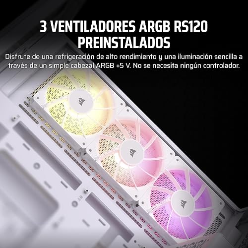 CORSAIR 3500X ARGB Media-Torre ATX Caja de PC de Doble Cámara - Cristal Templado Panorámico - Compatible Placa Base de Conexión Inversa - 3x Ventiladores CORSAIR RS120 ARGB Incluidos - Blanco