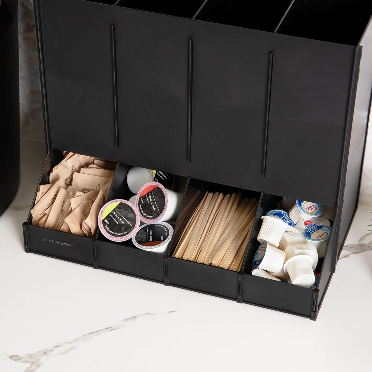 Mind Reader 4-Compartment Single Serve Coffee Pod Dispenser, 120 Pod Capacity, Breakroom, 14.5" L x 9" W x 12.25" H, Black