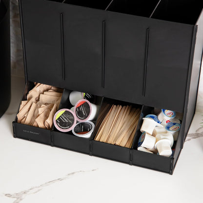 Mind Reader 4-Compartment Single Serve Coffee Pod Dispenser, 120 Pod Capacity, Breakroom, 14.5" L x 9" W x 12.25" H, Black