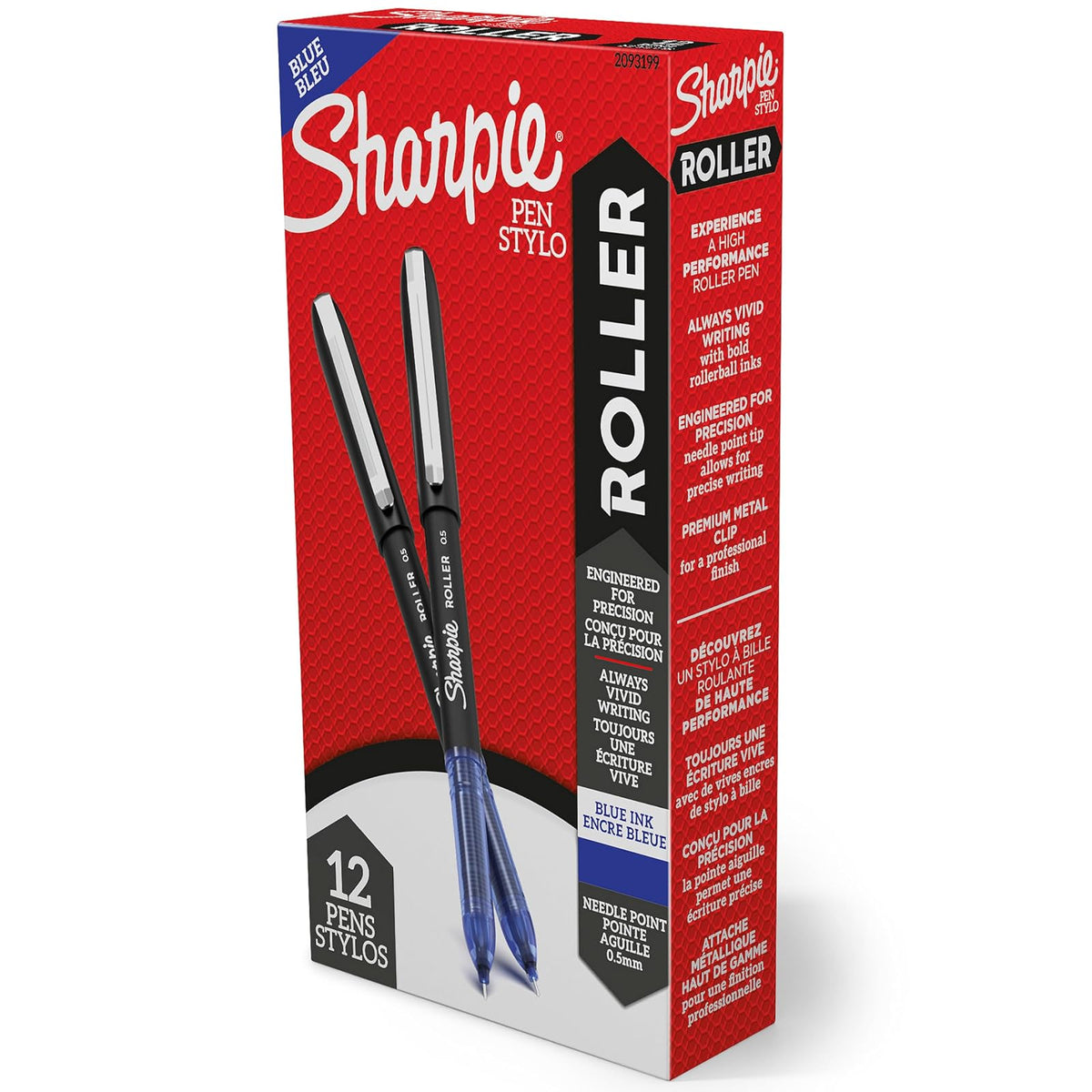 Sharpie Bolígrafo Rollerball, Punta de Aguja 0.5 mm, Paquete de 12 - Azul
