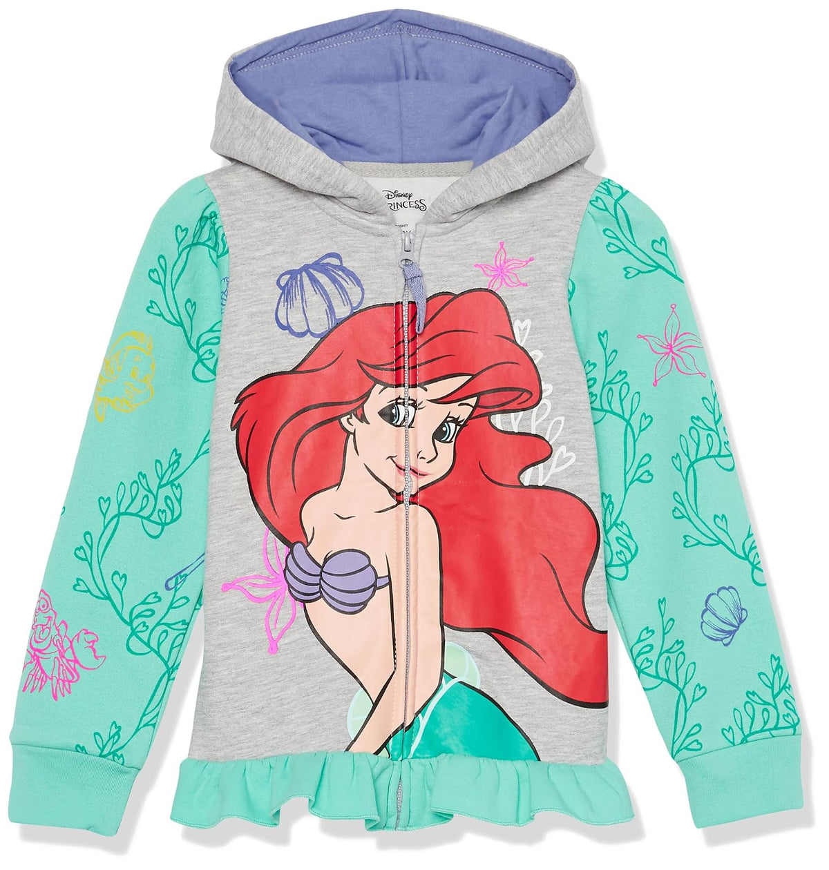 Disney Princess Ariel Moana Belle Cenicienta - Sudadera con Capucha y Dobladillo con Volantes Sudadera con Capucha para Niñas
