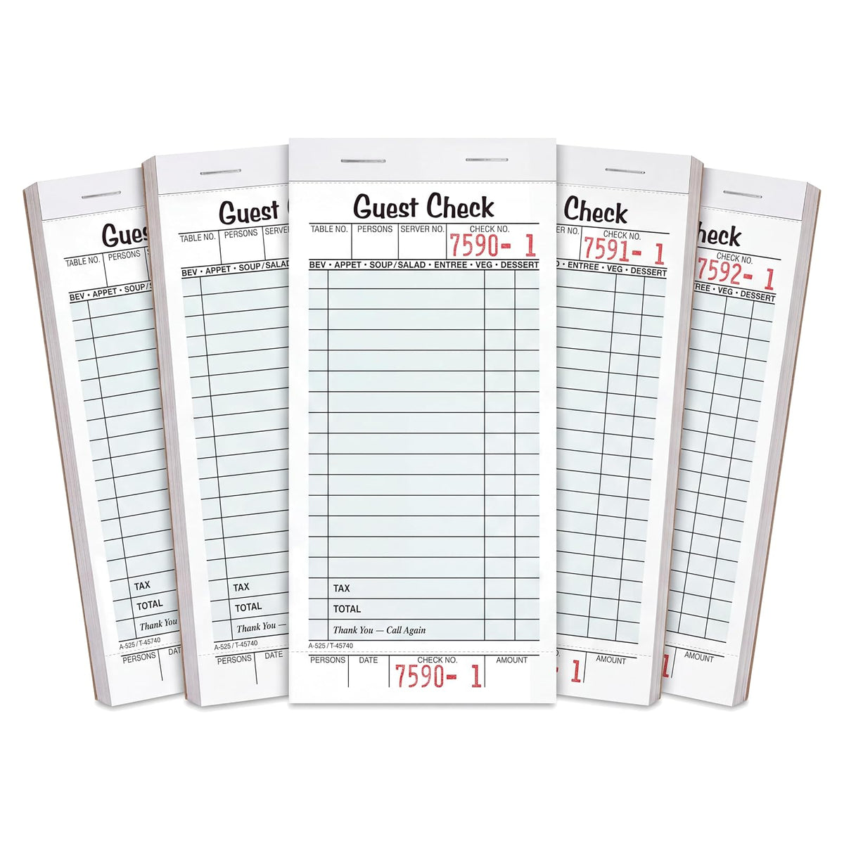 Adams Guest Check Pads, Single Part, Perforated, White, 3-2/5" x 6-3/4", 50 Sheets/Pad, 5 Pads/Pack (525SWMT)