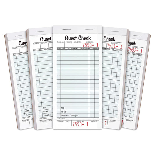 Adams Guest Check Pads, Single Part, Perforated, White, 3-2/5" x 6-3/4", 50 Sheets/Pad, 5 Pads/Pack (525SWMT)