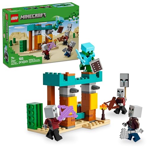 LEGO® Minecraft® La Patrulla del Desierto de los Illanos Juguete basado en el Videojuego, Figuras de un Saqueador, un Vindicador y un Caballero Cactus para niños Desde 7 años 21267