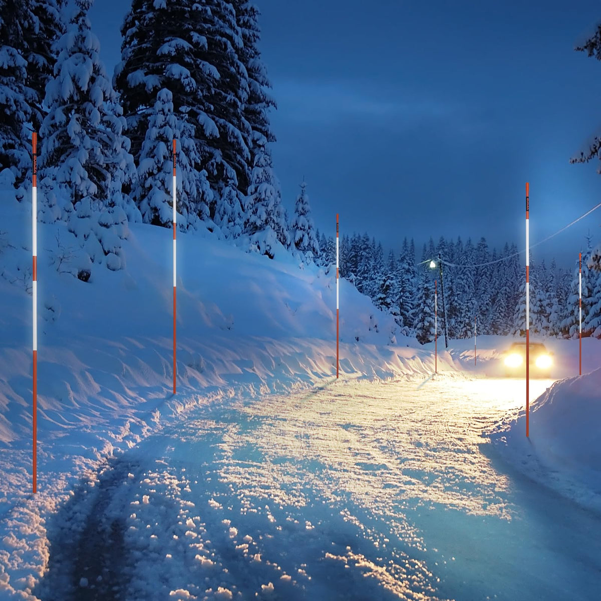 VEVOR Marcadores de Entrada 100 PCS Estacas de Nieve Naranja Fibra de Vidrio 0,78x121,5 cm Instalación de Tira Reflectante de Alta Visibilidad Broca de Acero 30 cm Protectores para Estacionamientos