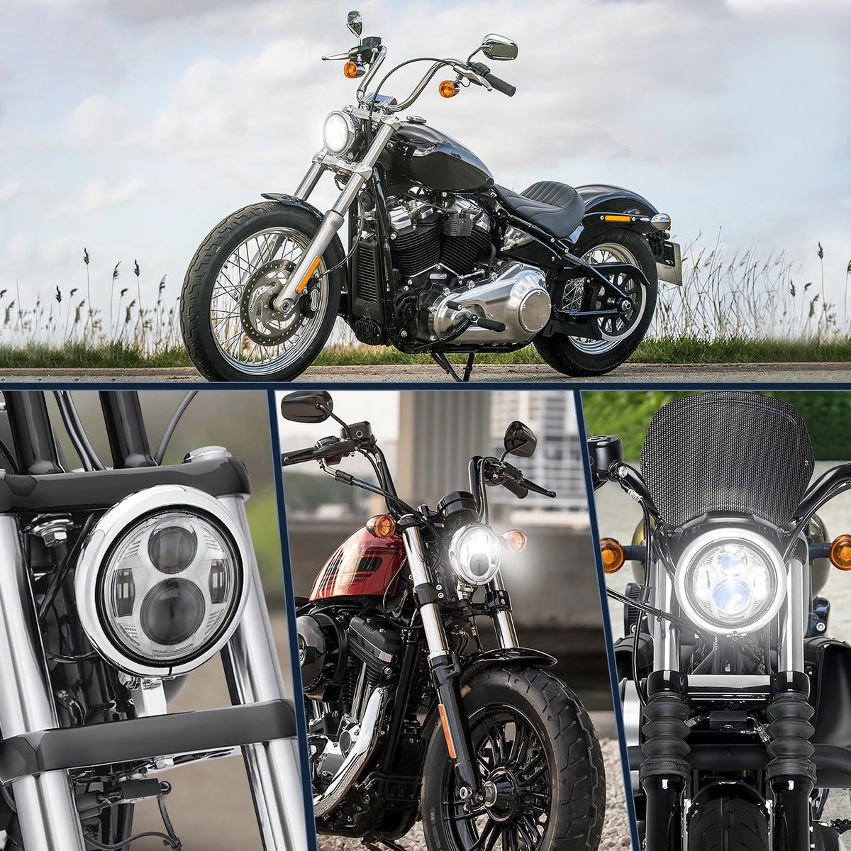 Nilight TL-411 Faros Delanteros LED para Motocicleta Harley Davidson 5.75 in, Compatible con Sportster/Dyna/Softail, Cromo