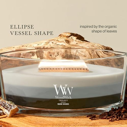 WoodWick Yankee Candle – Warm Woods Trilogy – Fireside, Redwood, sándalo