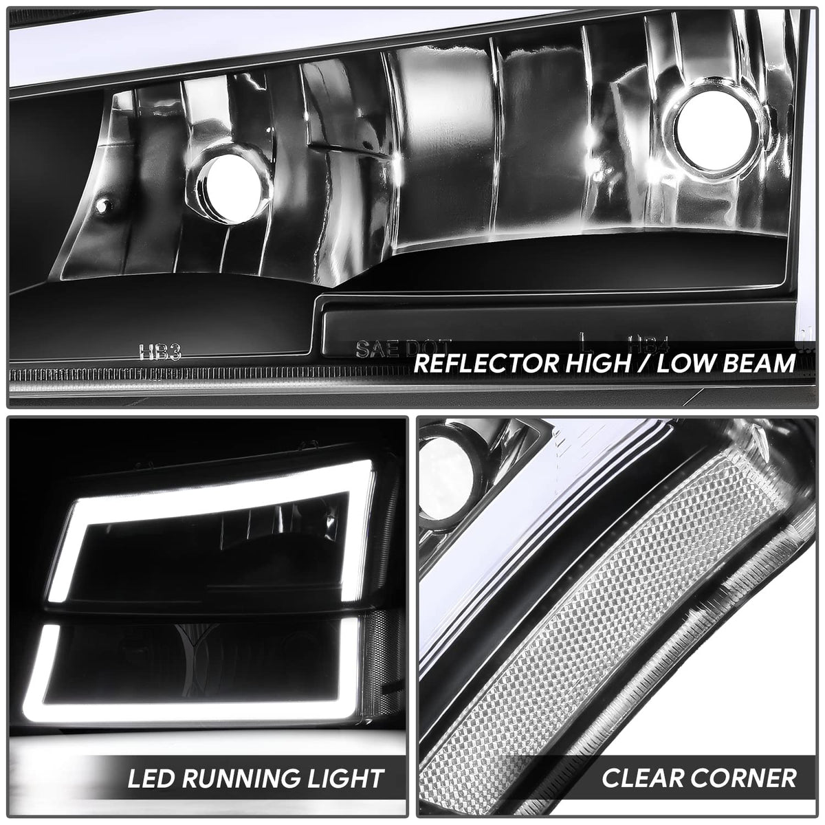 DNA Motoring Par de Faros LED DRL con Señal de Giro para Chevrolet Silverado 2003-2014, Negro/Transparente HL-LB5-CSIL03-BK-CL1