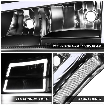DNA Motoring Par de Faros LED DRL con Señal de Giro para Chevrolet Silverado 2003-2014, Negro/Transparente HL-LB5-CSIL03-BK-CL1