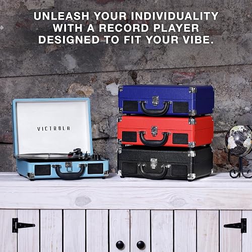 Victrola Journey - Tocadiscos de Maleta Bluetooth - Blanco Altavoces estéreo Integrados, Tocadiscos de 3 velocidades Reproduce Discos de 7", 10" y 12", transmisión Bluetooth, Salida para Auriculares
