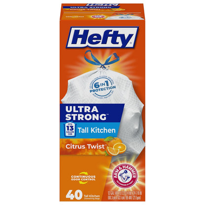 Hefty Ultra Strong Tall Kitchen Drawstring Trash Bag, Citrus Twist, 40 Count