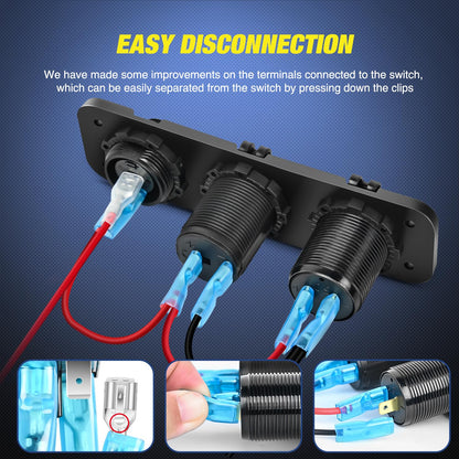 Nilight - Panel de Cargador 4 en 1 PD Tipo C y QC 3.0 Cargador USB con visualización de voltímetro LED y Encendedor de Cigarrillos e Interruptor de Corte de alimentación para Automóviles, Camiones, UTV,