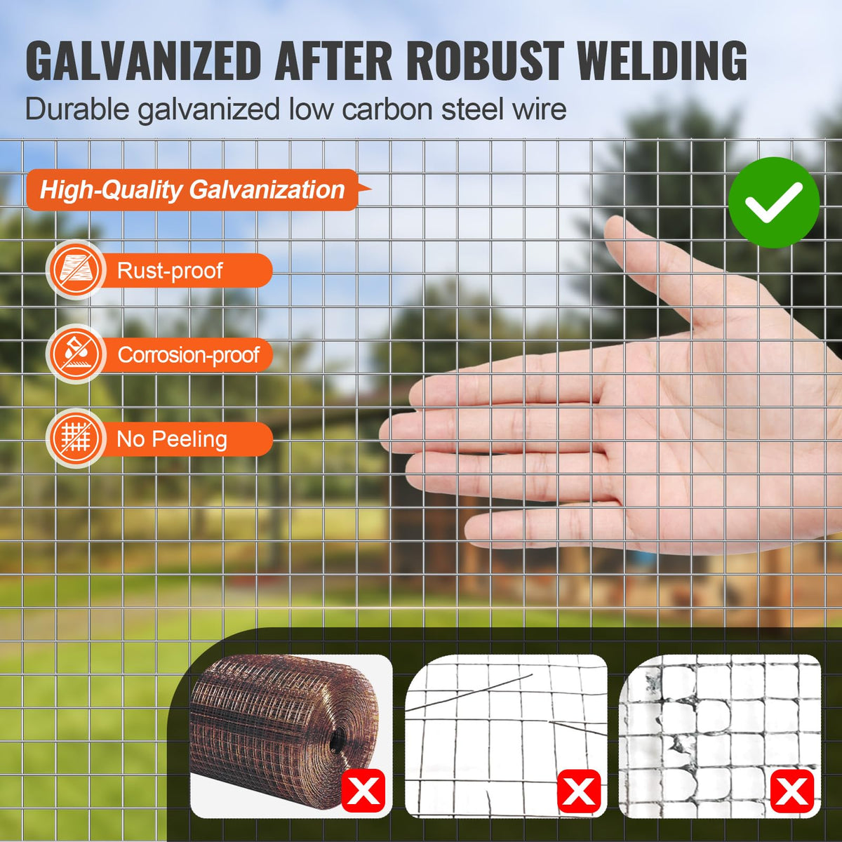 VEVOR Malla de Alambre Soldada 610mm x 30,48m Rollo de Malla de Alambre Galvanizado en Caliente 12,7x12,7 mm Valla de Alambre de Gallinero Calibre 19 para Jaulas de Conejos, Jardín, Roedores Pequeños