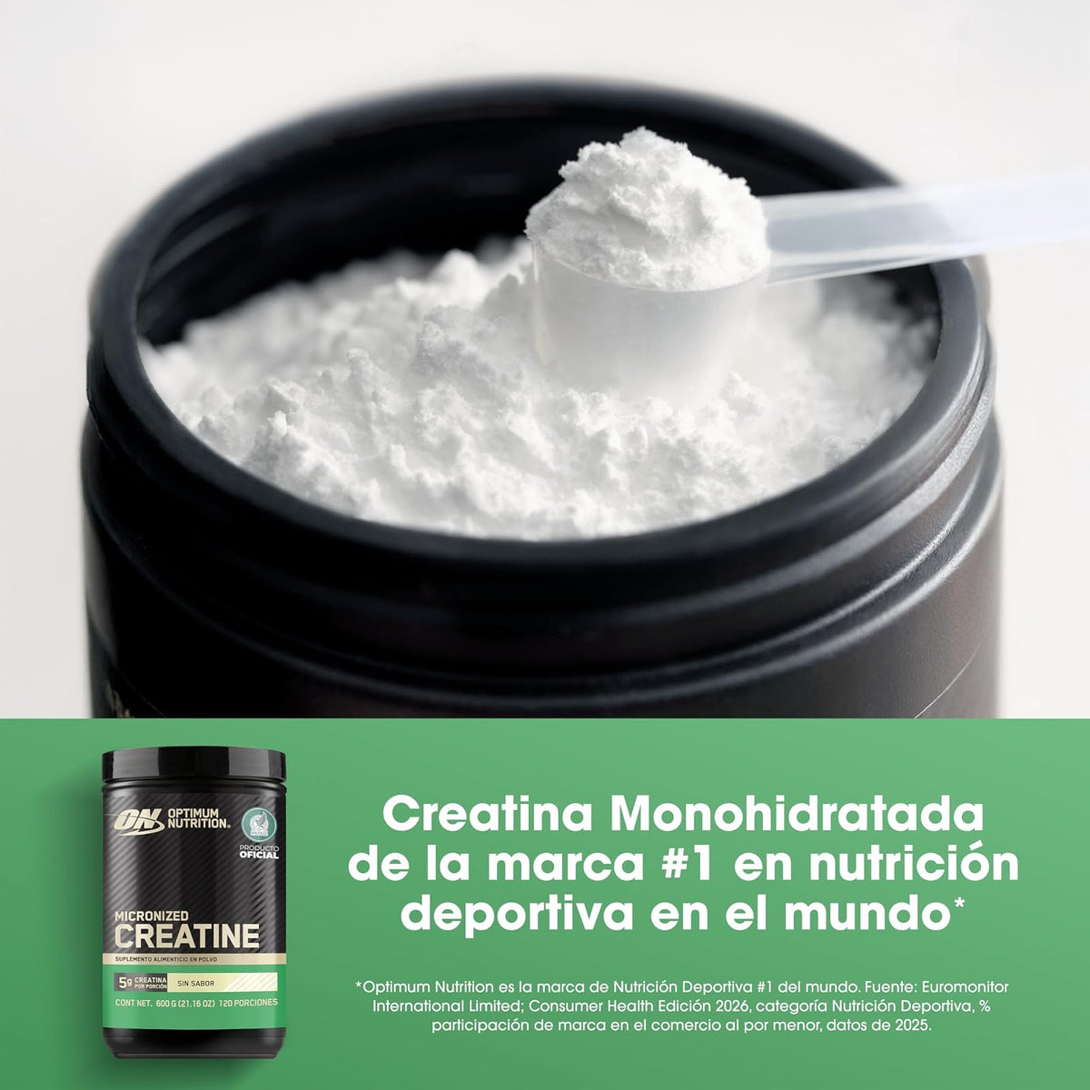 Optimum Nutrition Creatina en Polvo Sin Sabor 300G, 60 Servicios