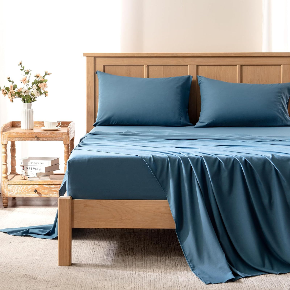 Comfort Spaces Coolmax Moisture Wicking Sheet Set Super Soft, Fade Resistant, 16" Deep Pocket, All Around Elastic - Warm Weather Cooling Sheets for Night Sweats, Queen, Teal 4 Piece